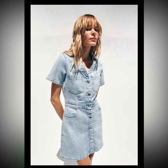 Zara Light Blue Denim Mini Dress - Picture 8 of 8